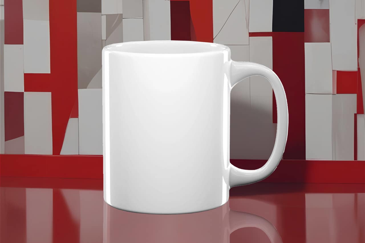 Bílý keramický hrnek připravený pro vlastní potisk